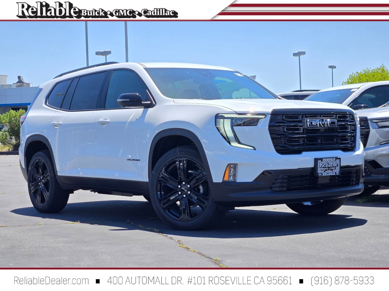2026 GMC Acadia Elevation in Summit White — front three-quarter view
