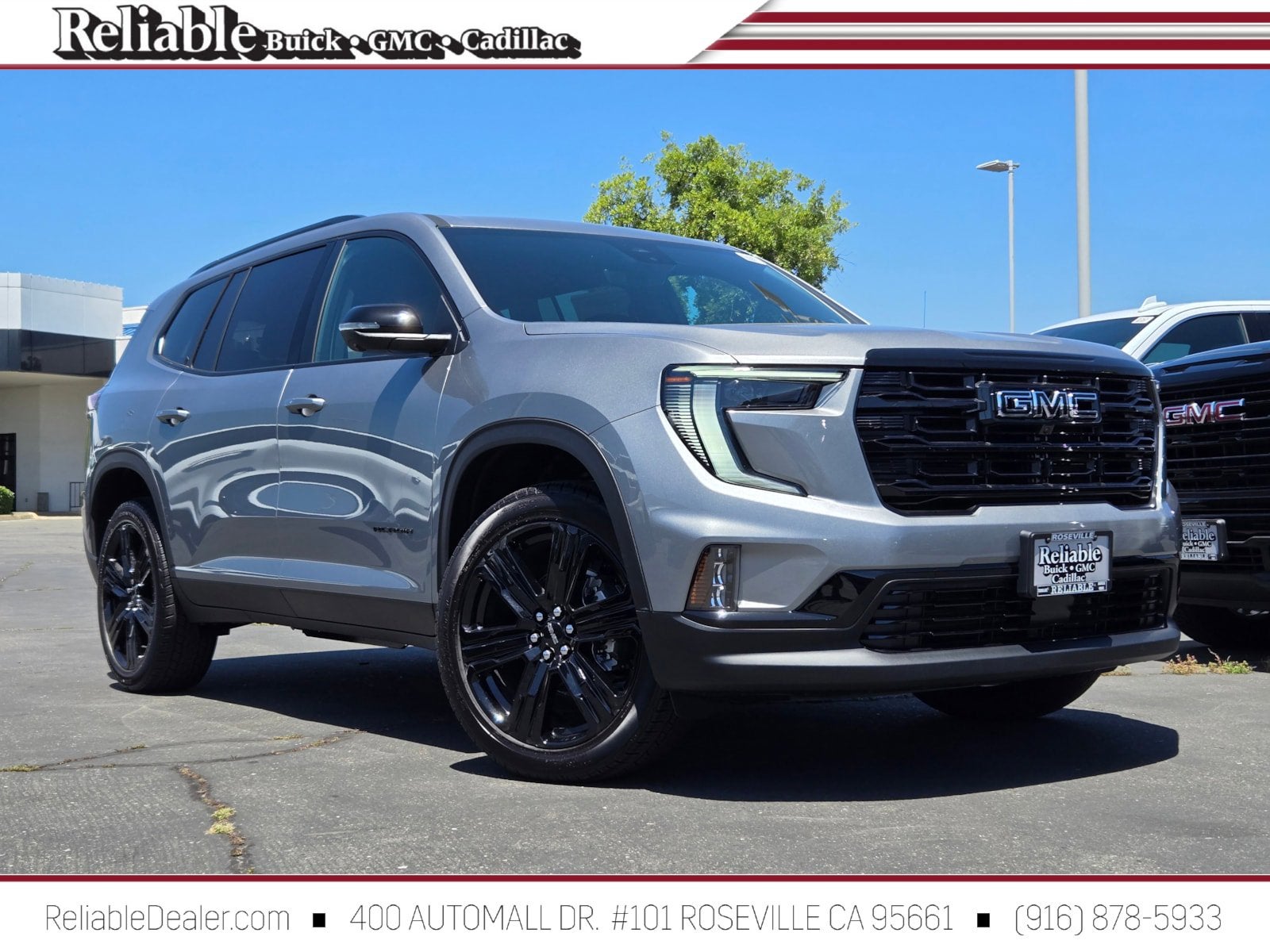 2026 GMC Acadia Elevation in Sterling Metallic — front three-quarter view