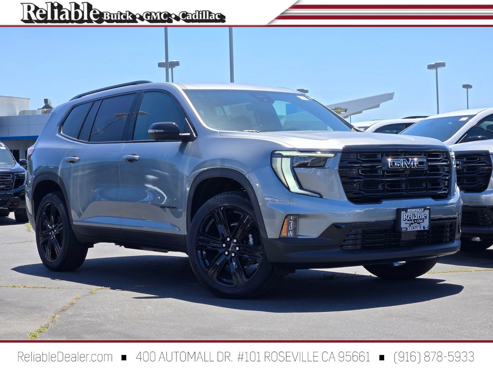 2026 GMC Acadia Elevation in Sterling Metallic — front three-quarter view