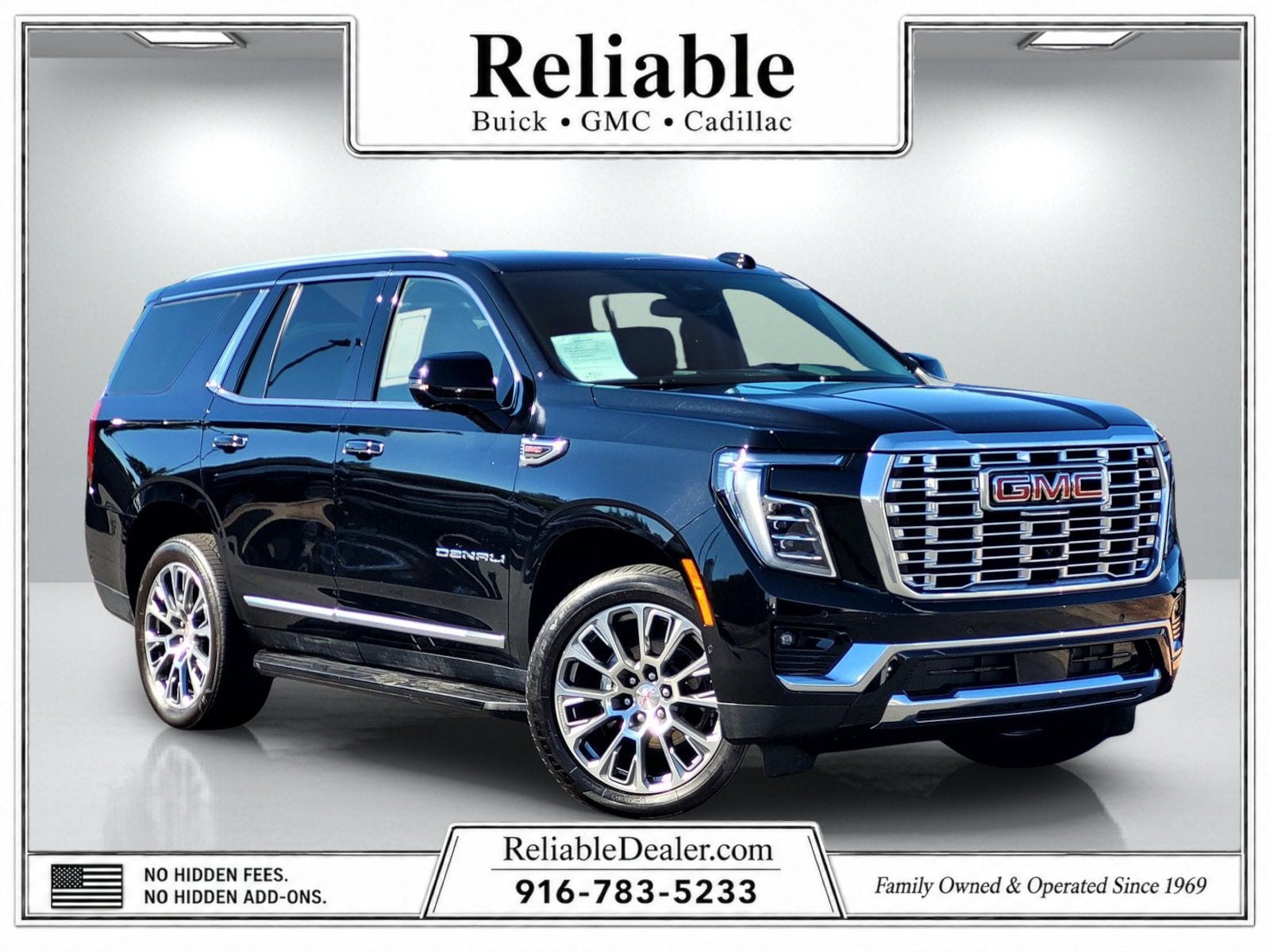 2025 GMC Yukon Denali in Onyx Black — front three-quarter view