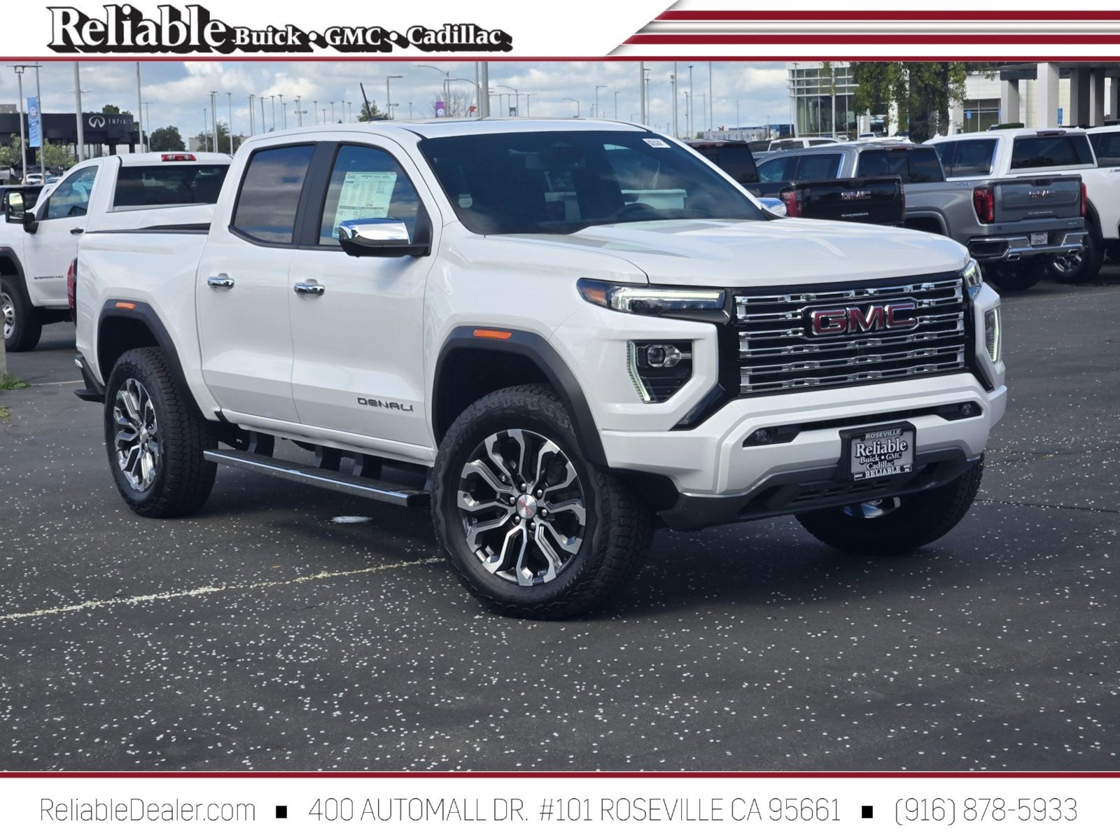2026 GMC Canyon Denali in Summit White — front three-quarter view