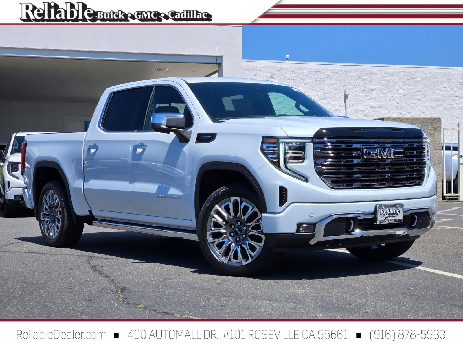 2026 GMC Sierra 1500 Denali Ultimate in Glacier White Tricoat — front three-quarter view
