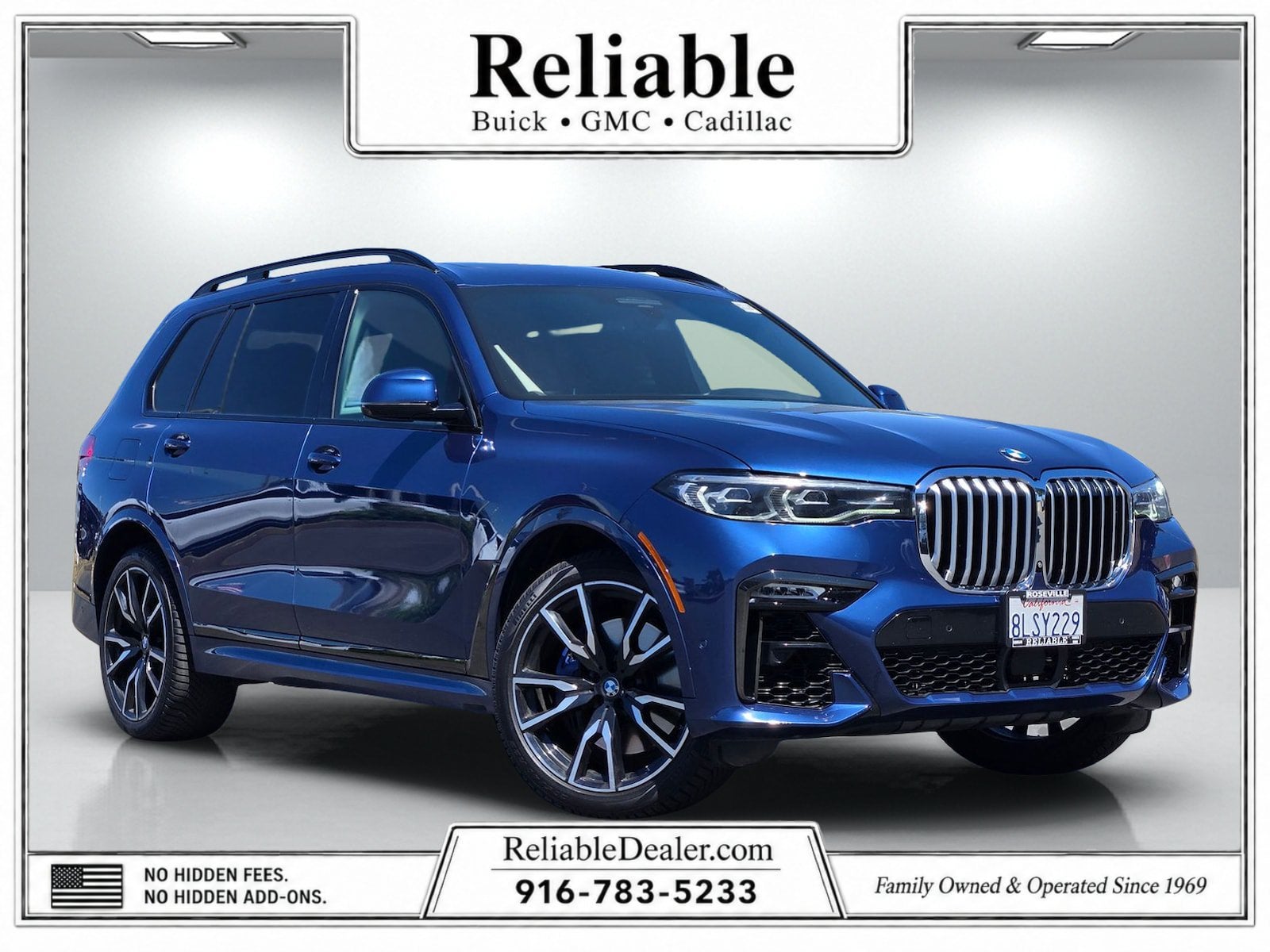 2019 BMW X7 xDrive50i in Blue — front three-quarter view